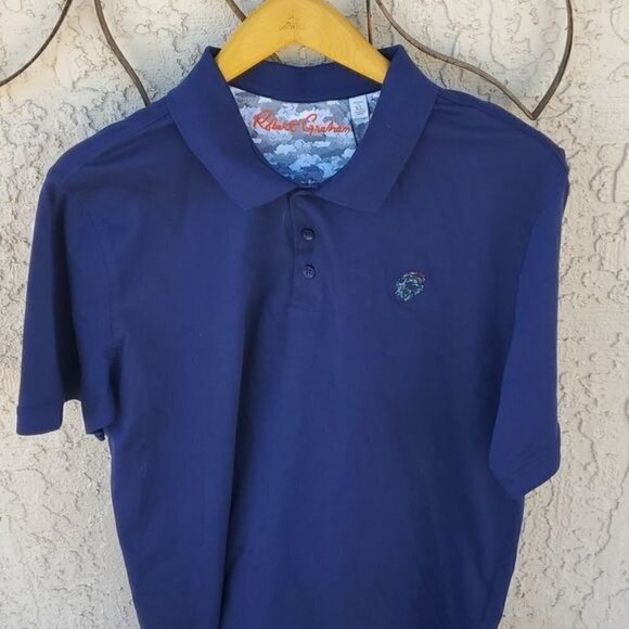 Robert Graham Stone Trail Logo Short Sleeve Navy Sz. XL Polo Golf Shirt - Picture 2 of 16
